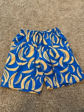 Men's Blue Banana Print Swim Trunks